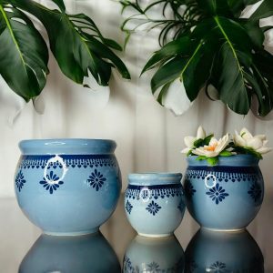 Floral Pattern Ceramic Planter Set