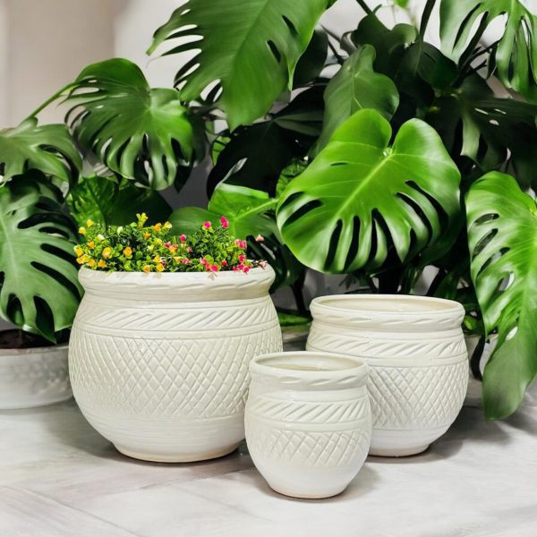 Black and White Tribal Ceramic Planter Set - Image 4