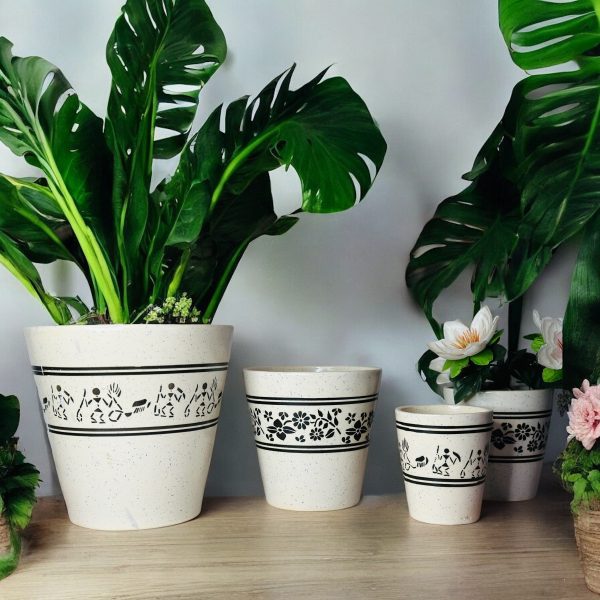 Black and White Tribal Ceramic Planter Set